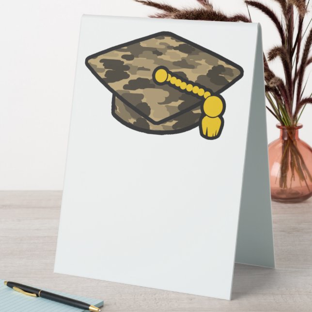 Graduation Cap Khaki Camo Table Tent (In SItu (Table))