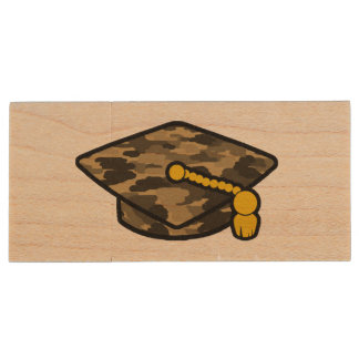 Graduation Cap Khaki Camo Wood Flash Drive