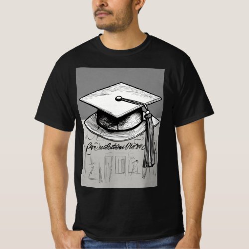 Graduation Cap Line Art Printed T_Shirt