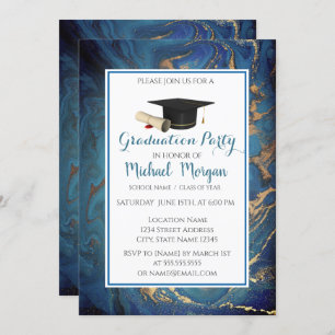 Graduation Cap Marble Gold Graduation Party Invitation