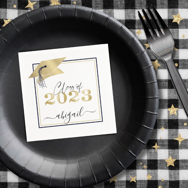 Graduation Cap Metallic Gold Script Napkins (Creator Uploaded)