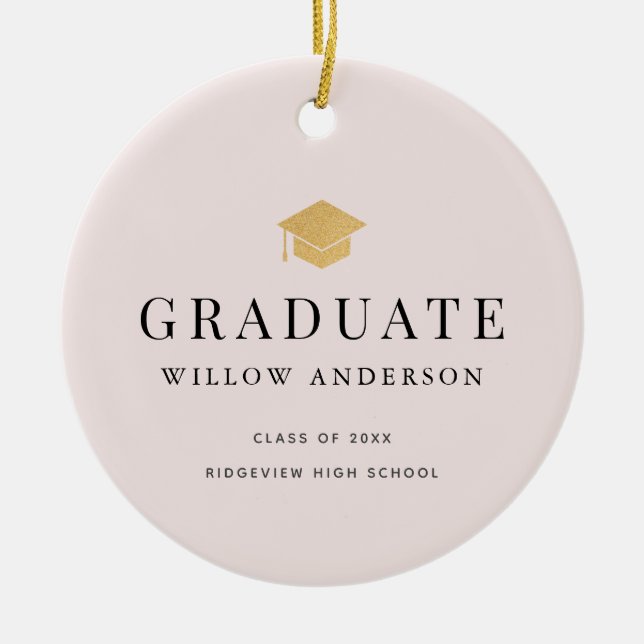 Graduation Cap Minimalist Photo Pink Ceramic Ornament (Front)