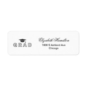 Graduation Cap Modern Black & White Elegant Grad Label