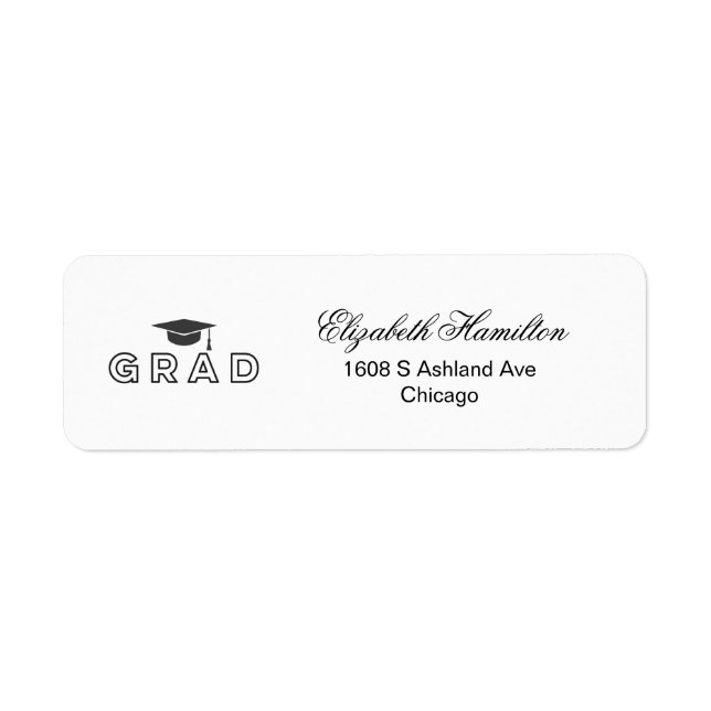 Graduation Cap Modern Black & White Elegant Grad Label (Front)