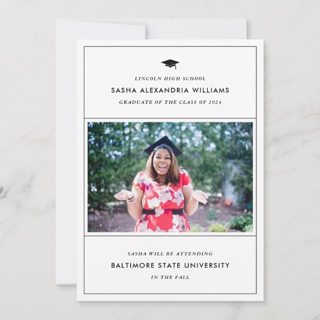 Graduation Cap Modern Photo Grad Announcement (Front)