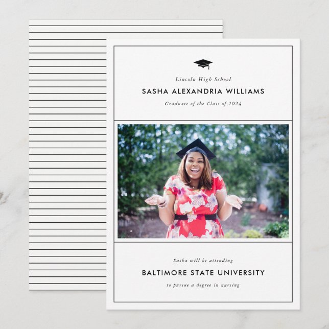 Graduation Cap Modern Photo Grad Announcement (Front/Back)