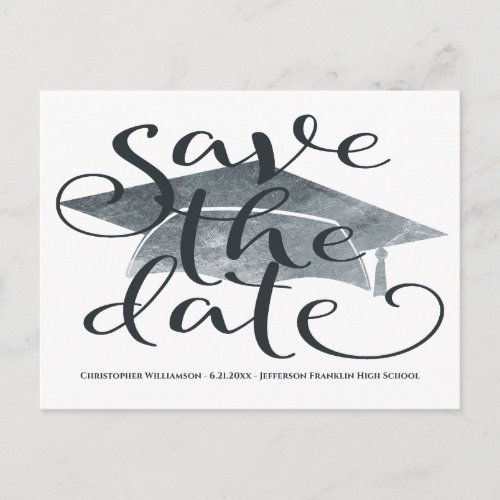 Graduation Cap Modern Save The Date Postcard