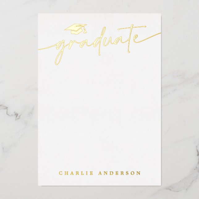 Graduation cap modern script blank graduate foil invitation (Front)