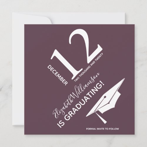 Graduation Cap Modern Typography Save The Date Announcement