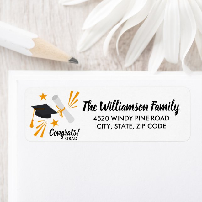 Graduation Cap Mortar Board Diploma Custom Address Label (Insitu)