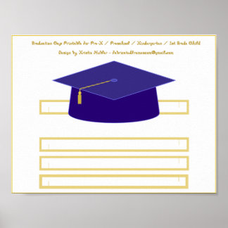 Graduation Cap Navy Blue Paper Hat Printable Poster