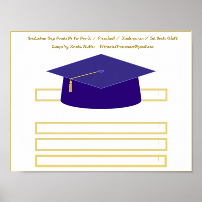 Graduation Cap Navy Blue Paper Hat Printable Poster (Front)