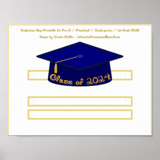 Graduation Cap Navy Hat Class of 2024 Gold Glitter Poster