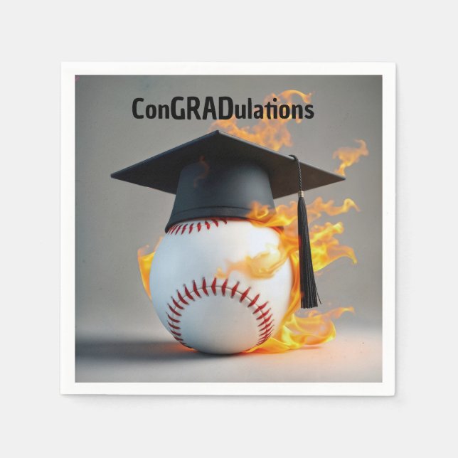 Graduation Cap On a Flaming Baseball Napkins (Front)