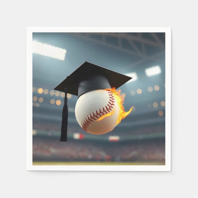 Graduation Cap On a Flaming Baseball Napkins (Front)