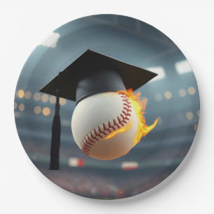 Graduation Cap On a Flaming Baseball Paper Plates