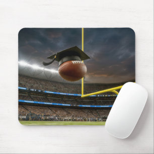 Graduation Cap on a Football in a Stadium Mouse Pad