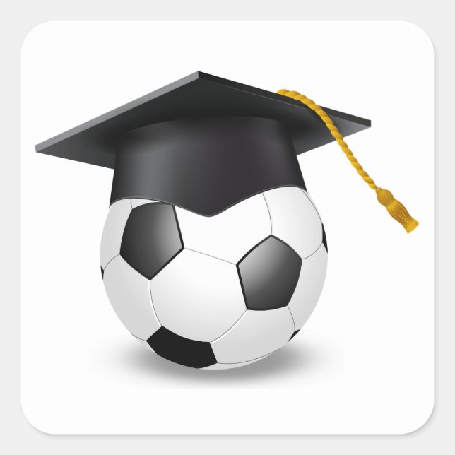 Graduation Cap on a Soccer Ball Square Sticker (Front)