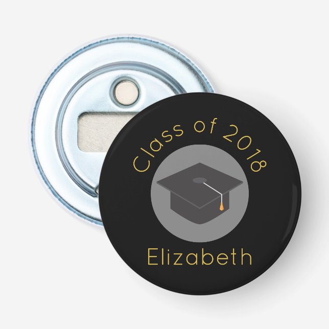 Graduation Cap on Black Class of 20xx Bottle Opener (Front)