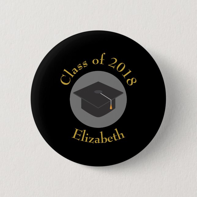 Graduation Cap on Black Class of 20xx Button (Front)