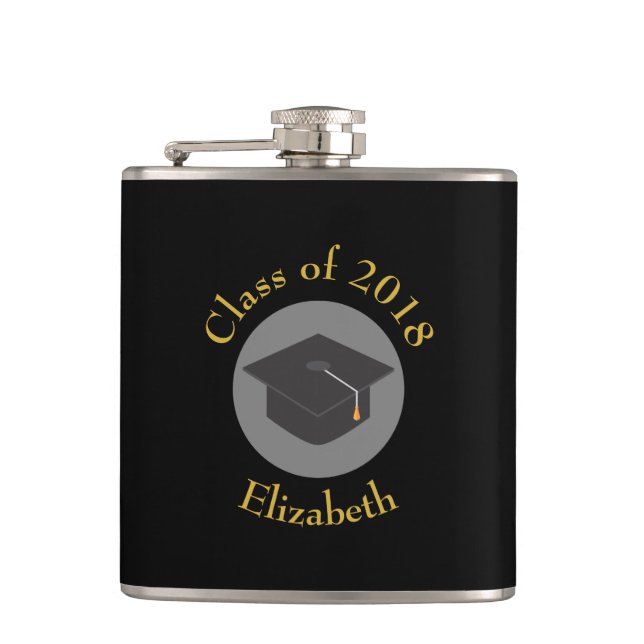 Graduation Cap on Black Class of 20xx Custom Flask (Front)