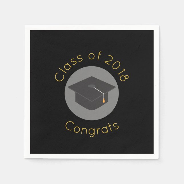 Graduation Cap on Black Class of 20xx Napkins (Front)