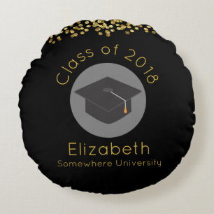 Graduation Cap on Black Class of 20xx Round Pillow