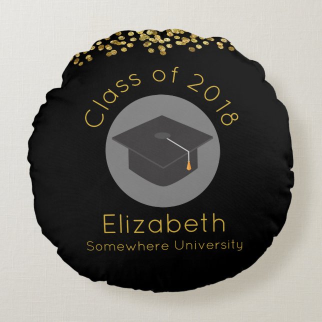 Graduation Cap on Black Class of 20xx Round Pillow (Front)