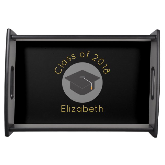 Graduation Cap on Black Class of 20xx Serving Tray (Front)