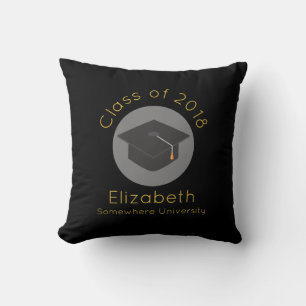 Graduation Cap on Black Class of 20xx Throw Pillow