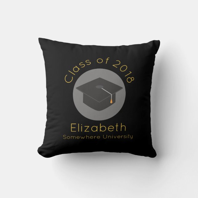 Graduation Cap on Black Class of 20xx Throw Pillow (Front)