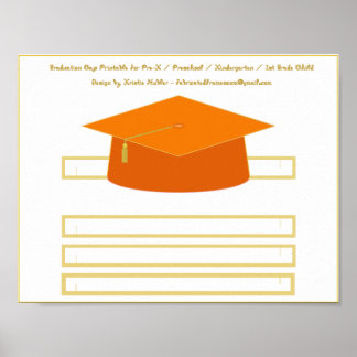Graduation Cap Orange Paper Hat Printable Poster