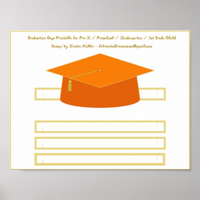 Graduation Cap Orange Paper Hat Printable Poster (Front)