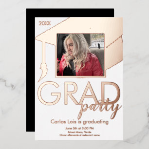 Graduation Cap Party Photo Pressed Foil Invitation