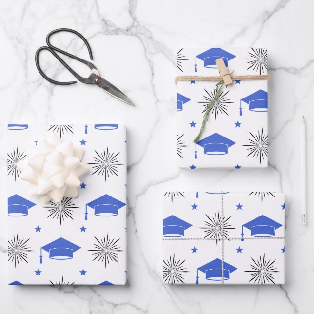 Graduation Cap Pattern Wrapping Paper Sheets (Front)