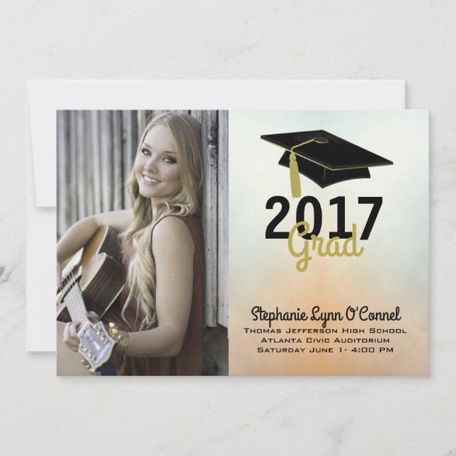 Graduation Cap Photo Graduation Announcement (Front)
