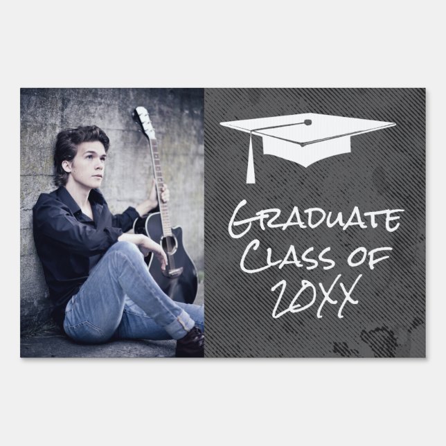 Graduation Cap Photo Modern Urban Retro Gray Sign (Front)