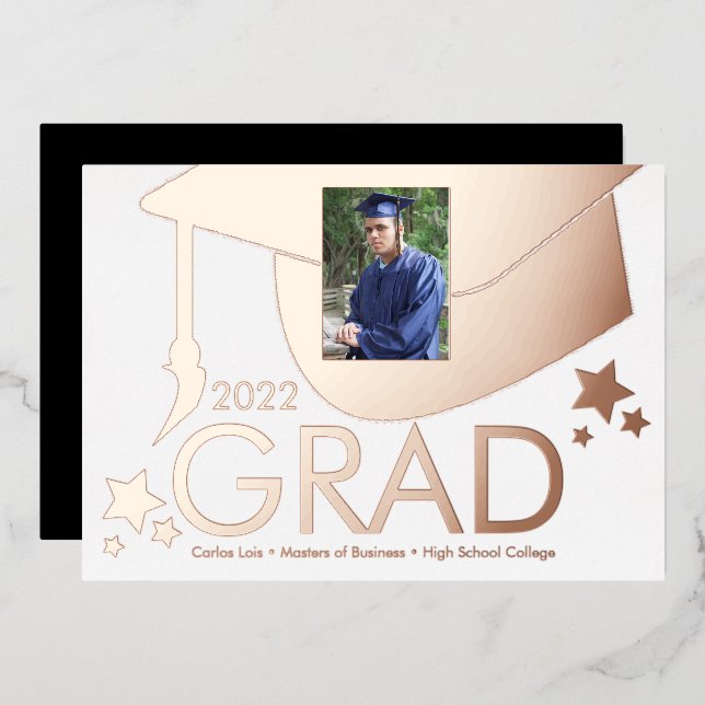 Graduation Cap  Photo Pressed  Foil Announcement (Front/Back)