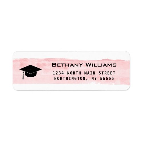 Graduation Cap Pink Watercolor Black Return Addess Label