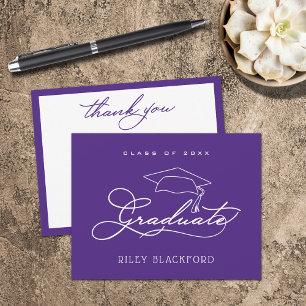 Graduation Cap Purple Thank You Note Card