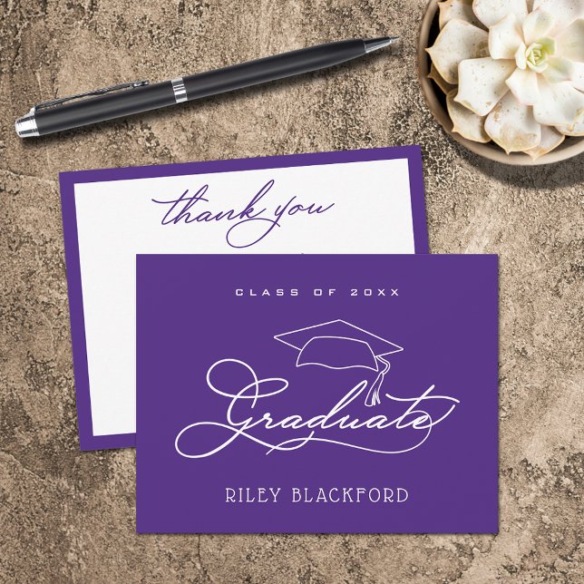 Graduation Cap Purple Thank You Note Card (Graduation Cap Flat Purple Thank You Note Cards)