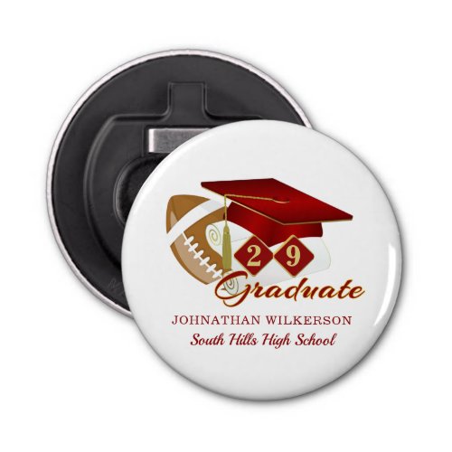 Graduation Cap Red Football Personalized Bottle Opener