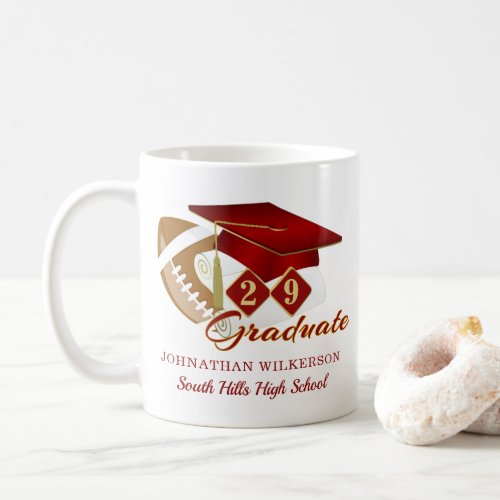Graduation Cap Red Football Personalized Coffee Mug