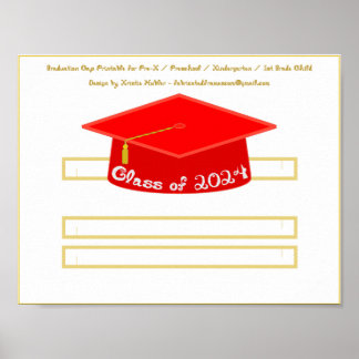 Graduation Cap Red Hat Class of 2024 White Glitter Poster