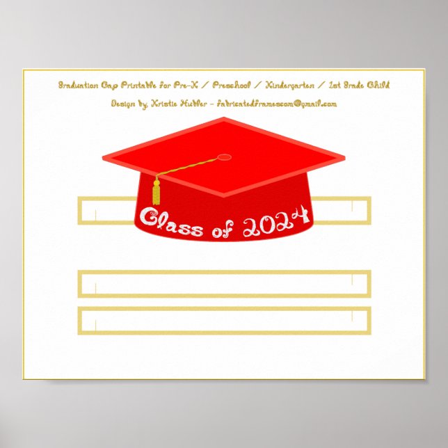 Graduation Cap Red Hat Class of 2024 White Glitter Poster (Front)
