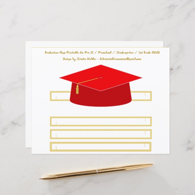 Graduation Cap Red Moving Up Party Hat Paper Sheet (Front/Back In Situ)