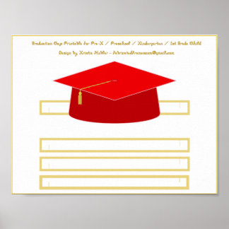 Graduation Cap Red Paper Hat Printable Poster