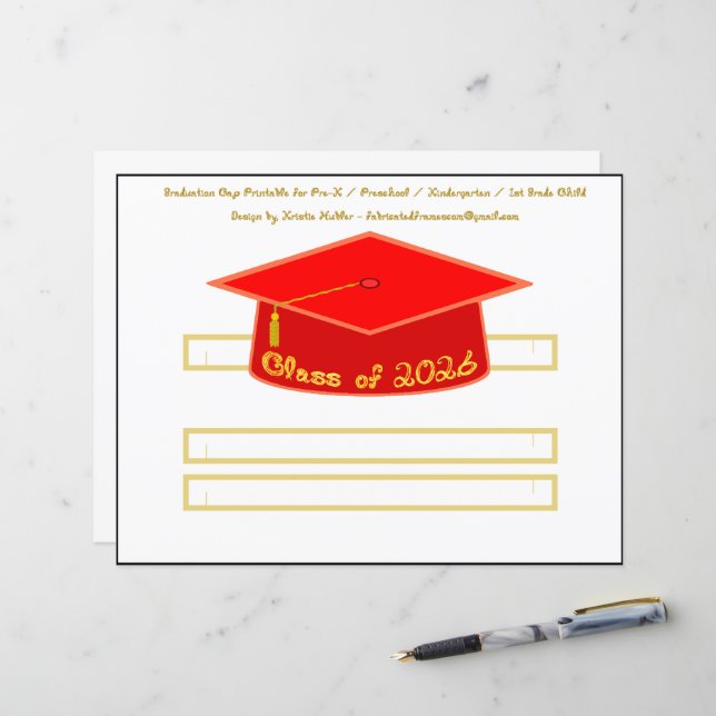 Graduation Cap Red Party Hat 2026 in Gold  (Front/Back In Situ)
