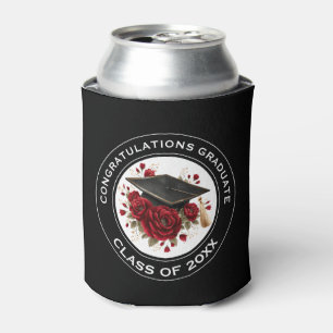 Graduation Cap & Red Roses Class of 20XX Can Cooler