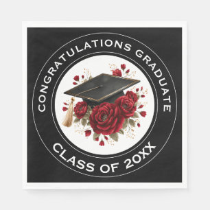 Graduation Cap & Red Roses Class of 20XX Napkins